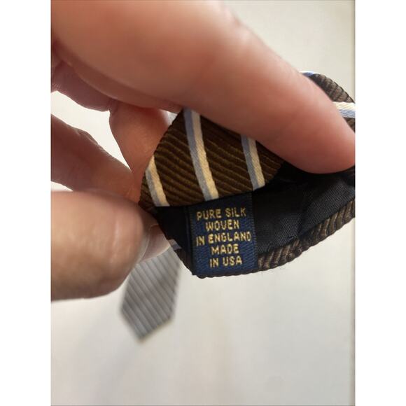 Brooks Brothers Makers Necktie 100% Silk Brown Blue Stripe Career Party Guest - Picture 4 of 7